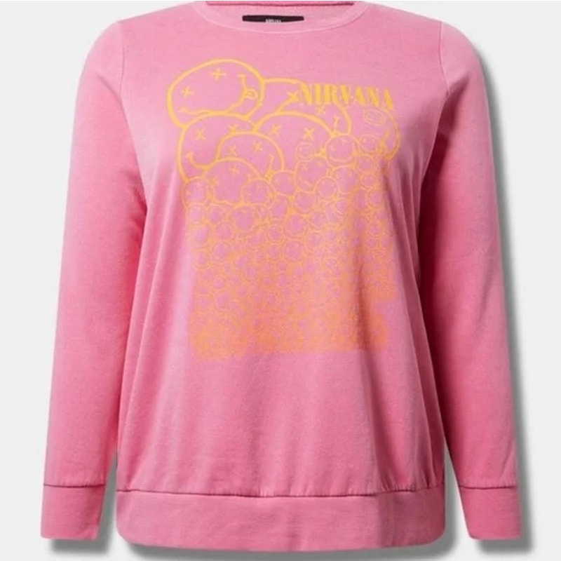 Torrid Nirvana Graphic Print Pullover Cozy Fleece Crew Sweatshirt Gin Fizz 3X