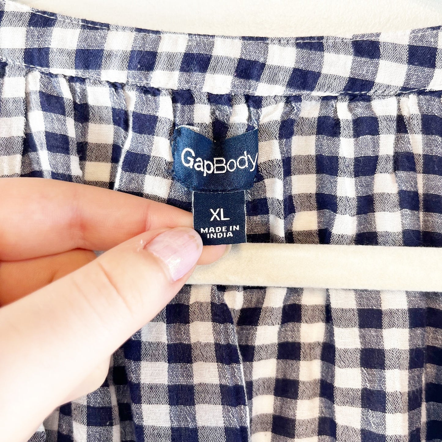 GAP Airy Dolman Short Sleeve Gingham Button Up Shirt Blue White XL