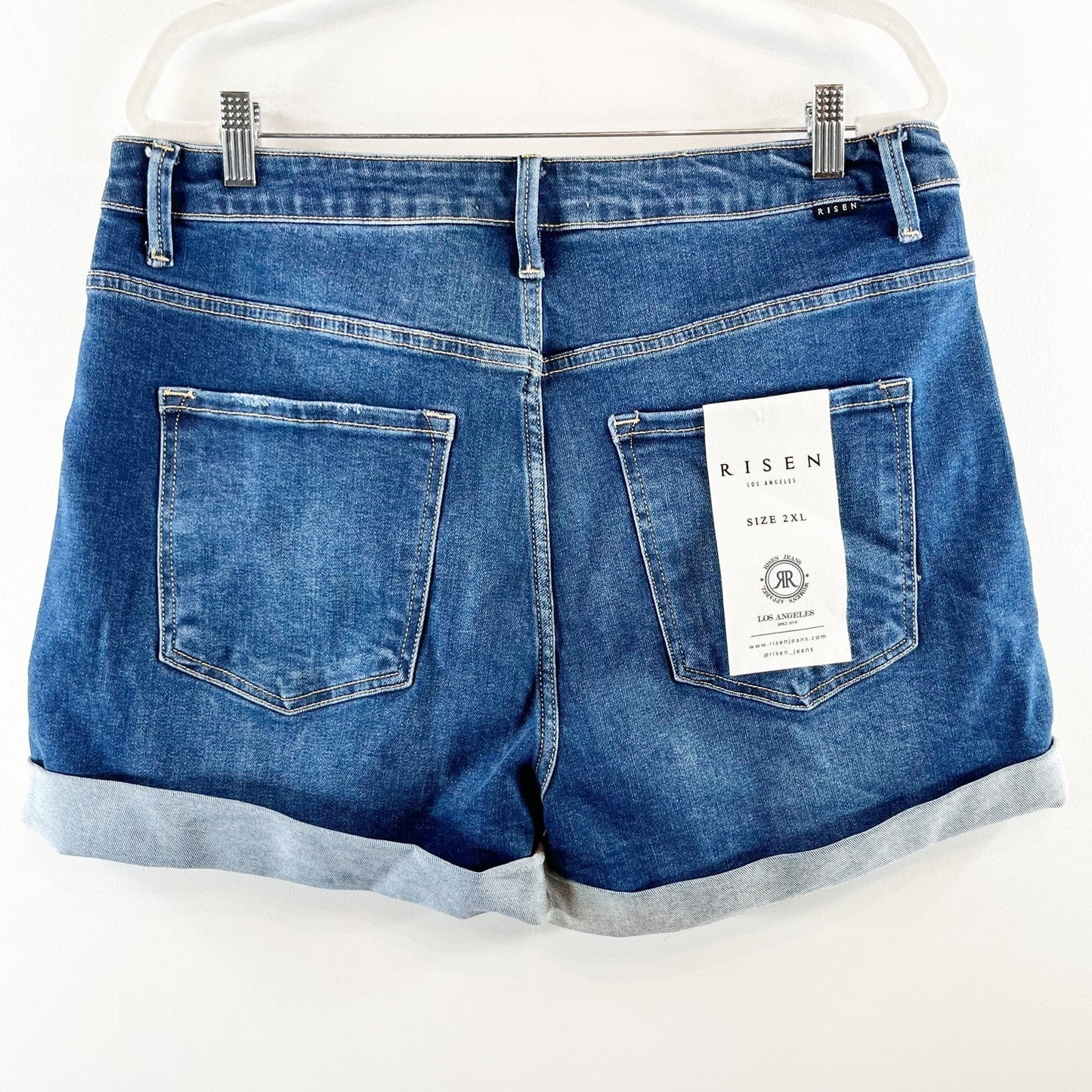 Risen High Rise Cuffed Denim Jean Shorts Blue 2X
