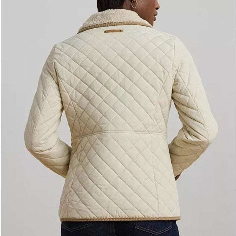 Ralph Lauren Quilted Snap Button Up Sherpa Collar Jacket Cream Large