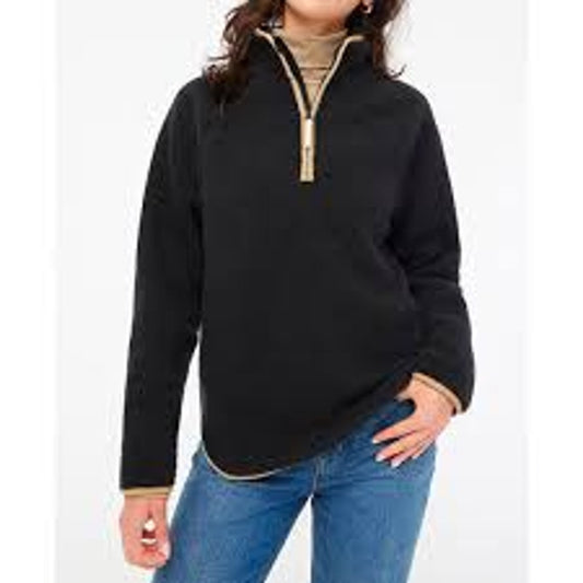 J. Crew Sherpa Fleece Half Zip Tunic Pullover Jacket Black Brown Small