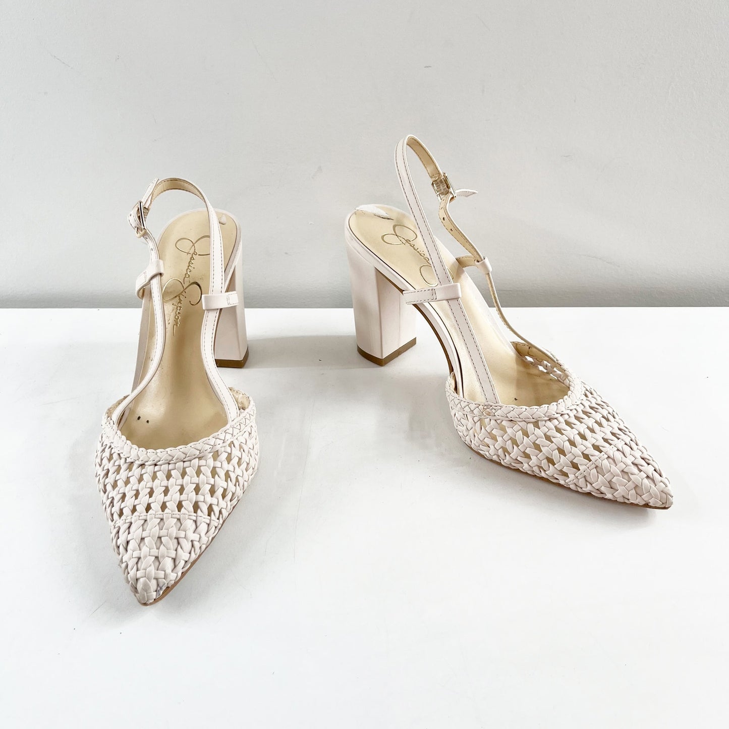 Jessica Simpson Nyara Crochet Woven Pointed Toe Slingback Pump Ivory 7.5