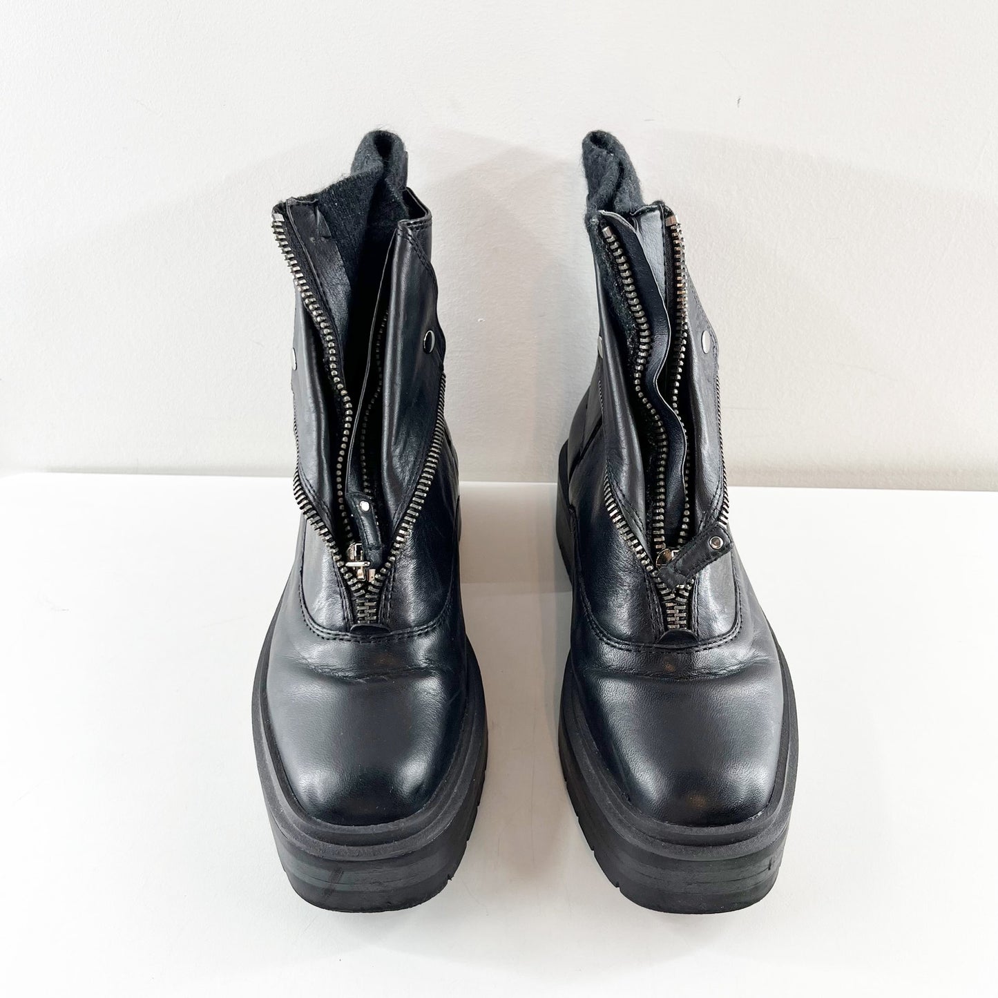 Sam Edelman Linds Ankle Moto Combat Leather Boots Booties Black 8.5