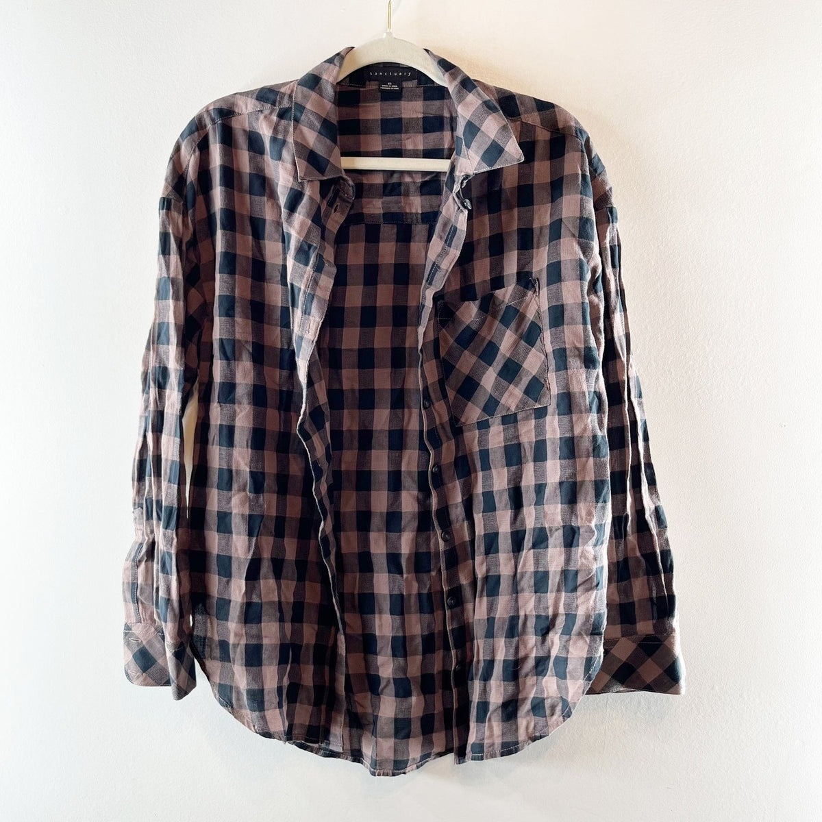 Sanctuary Plaid Buffalo Check Cotton Button Up Top Brown Black XS