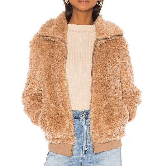 BB Dakota Steve Madden Teddy Or Not Bomber Jacket Camel Tan Medium