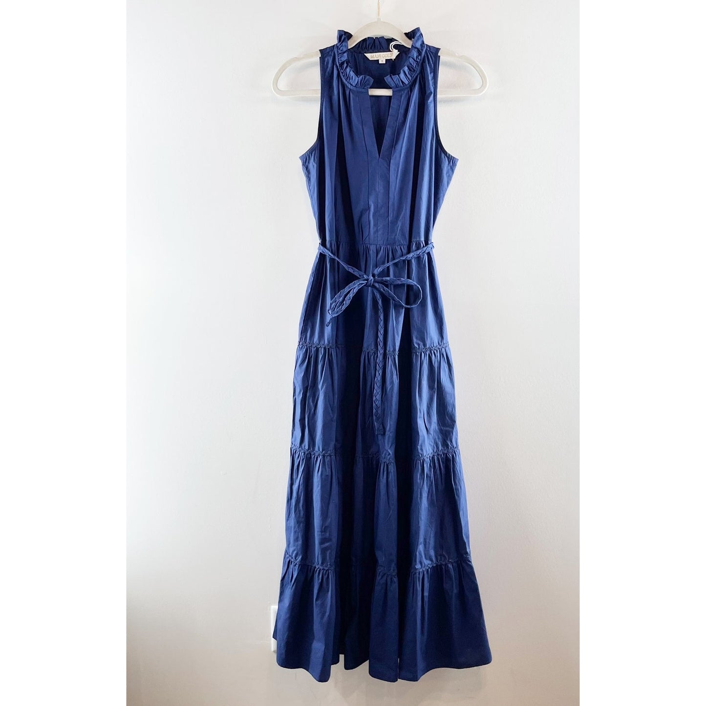 Mahi Gold Sleeveless Bowline Poplin Maxi Dress Navy Blue Small