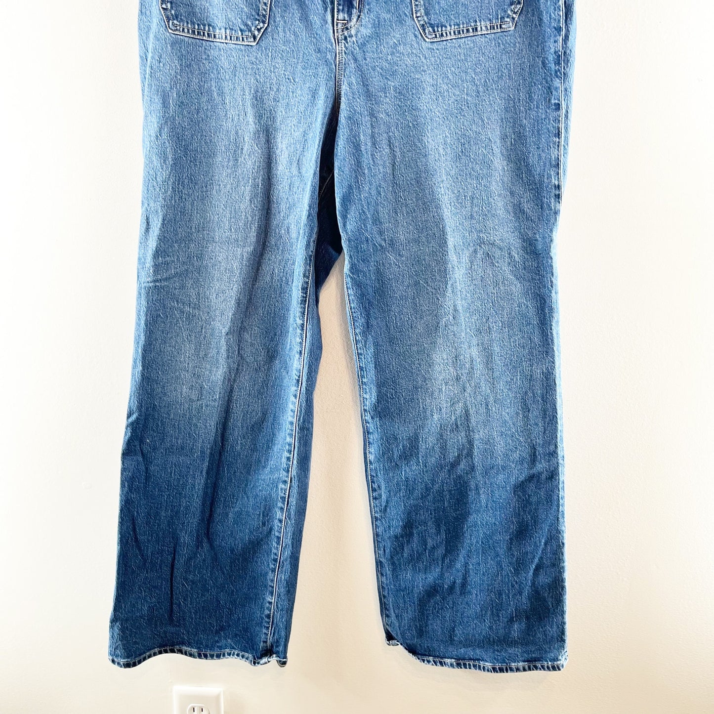 J. Crew Full Length High Rise Wide Leg Patch Pocket Jeans Blue 32 / 14