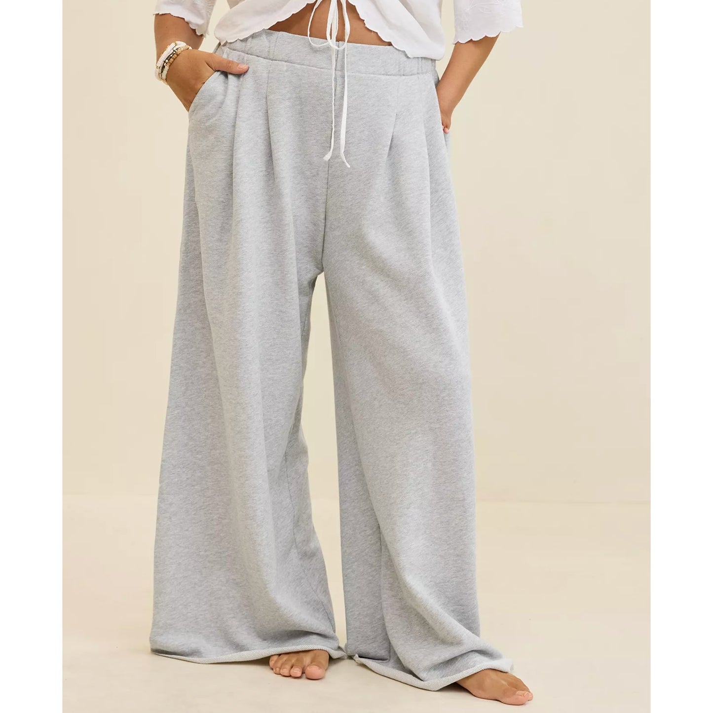 Aerie High Rise Street Trouser Pleated Wide Leg Sweatpants Gray Medium
