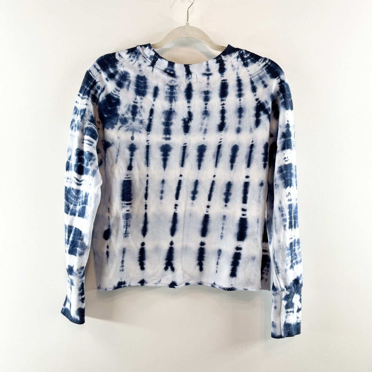 Roan + Ryan Isabella Tie Dye Rib Mix Pullover Sweatshirt Blue White XS