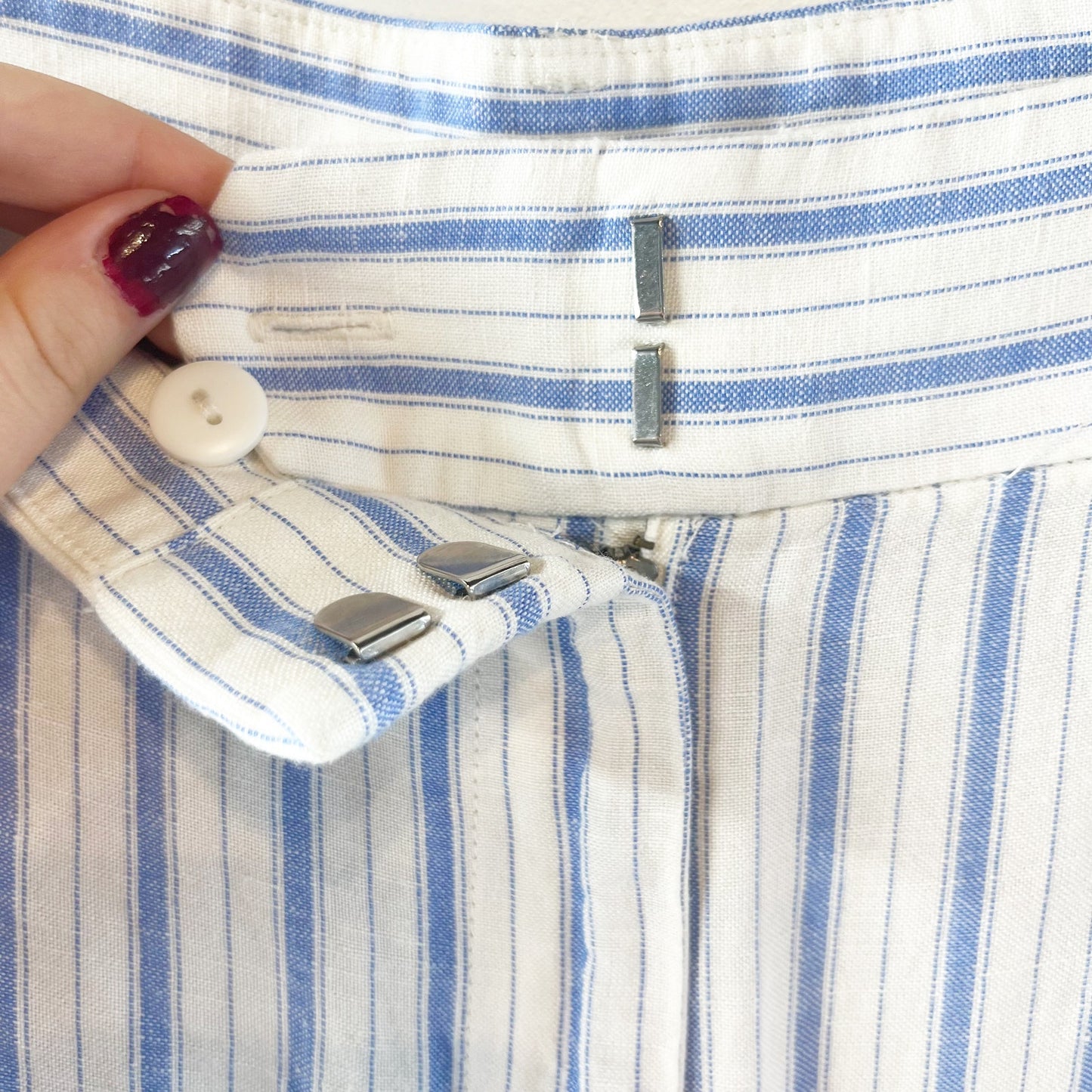LOFT Peyton Striped Linen High Waisted Wide-Leg Trouser Pants White Blue 16