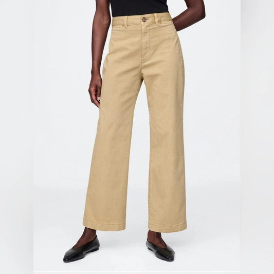Gap Relaxed Fit High Rise Wide Leg Cropped Denim Chino Khaki Jeans Tan 4