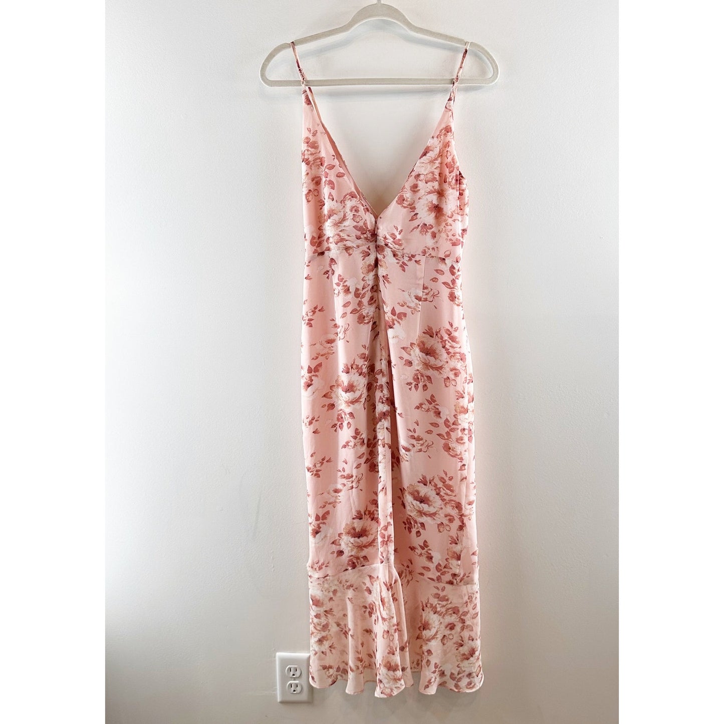 Bardot Floral Ruffle Faux Wrap Midi Slip Dress Pink 6