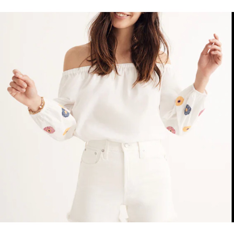 Madewell Embroidered Off The Shoulder Cotton Blouse Top White XS