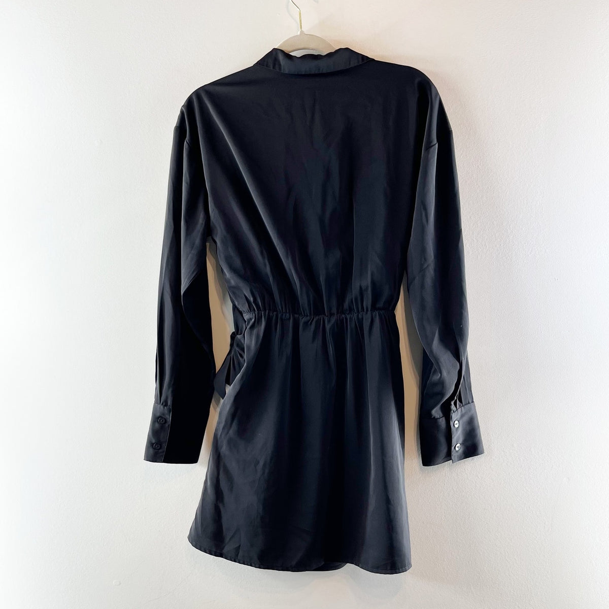 Abercrombie Long Sleeve V Neck Collared Wrap Mini Shirt Dress Black Medium
