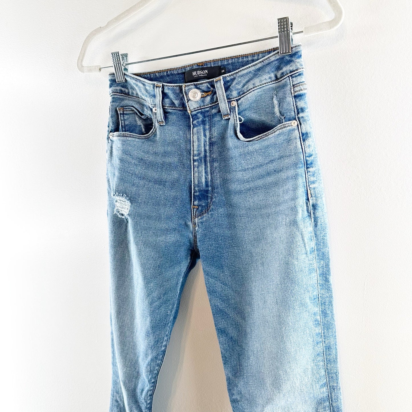 Hudson Holly High-Waisted Distressed Stretch Denim Flare Jeans Summer Flame 26