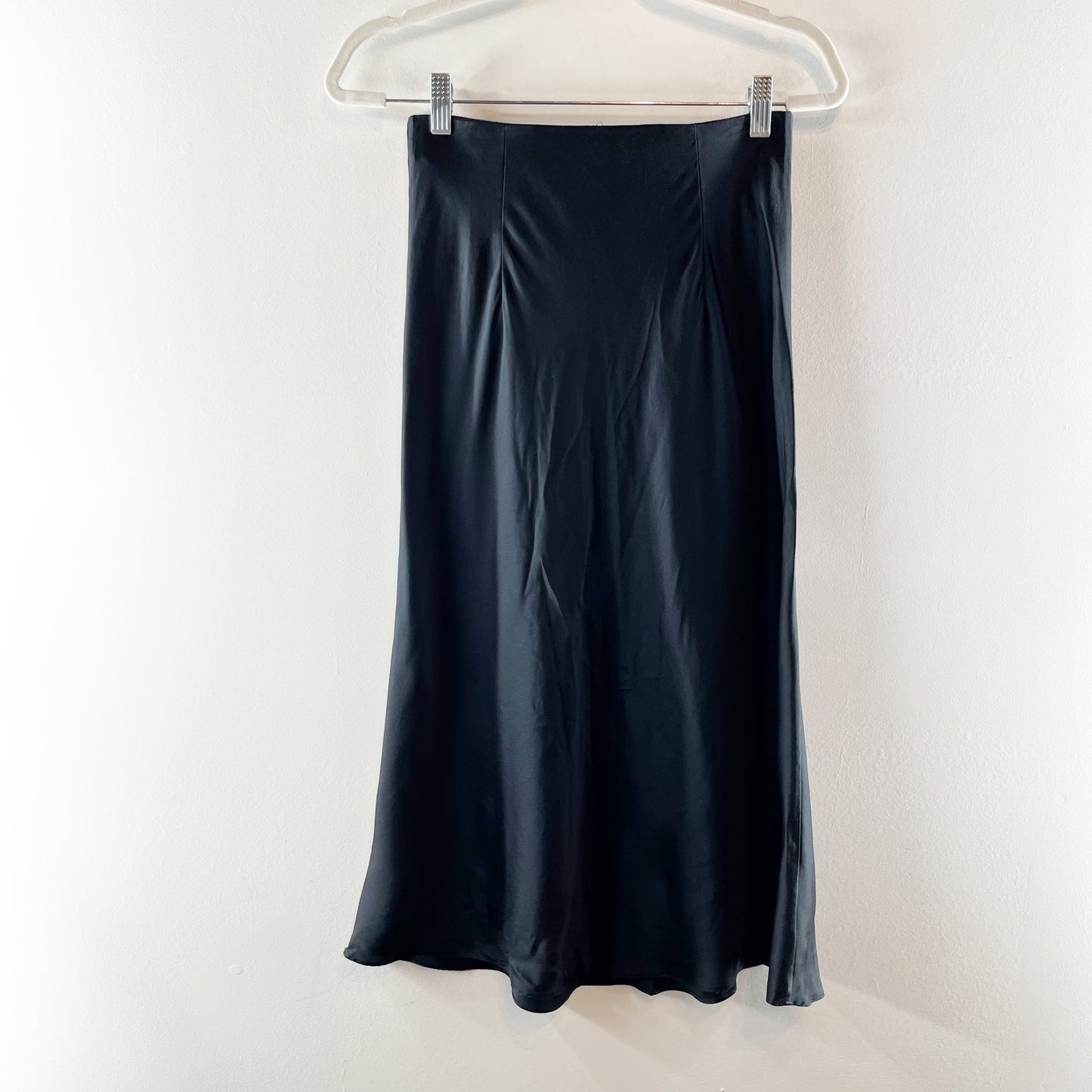 Quince 100% Silk Washable Midi Slip Satin Skirt Black Small