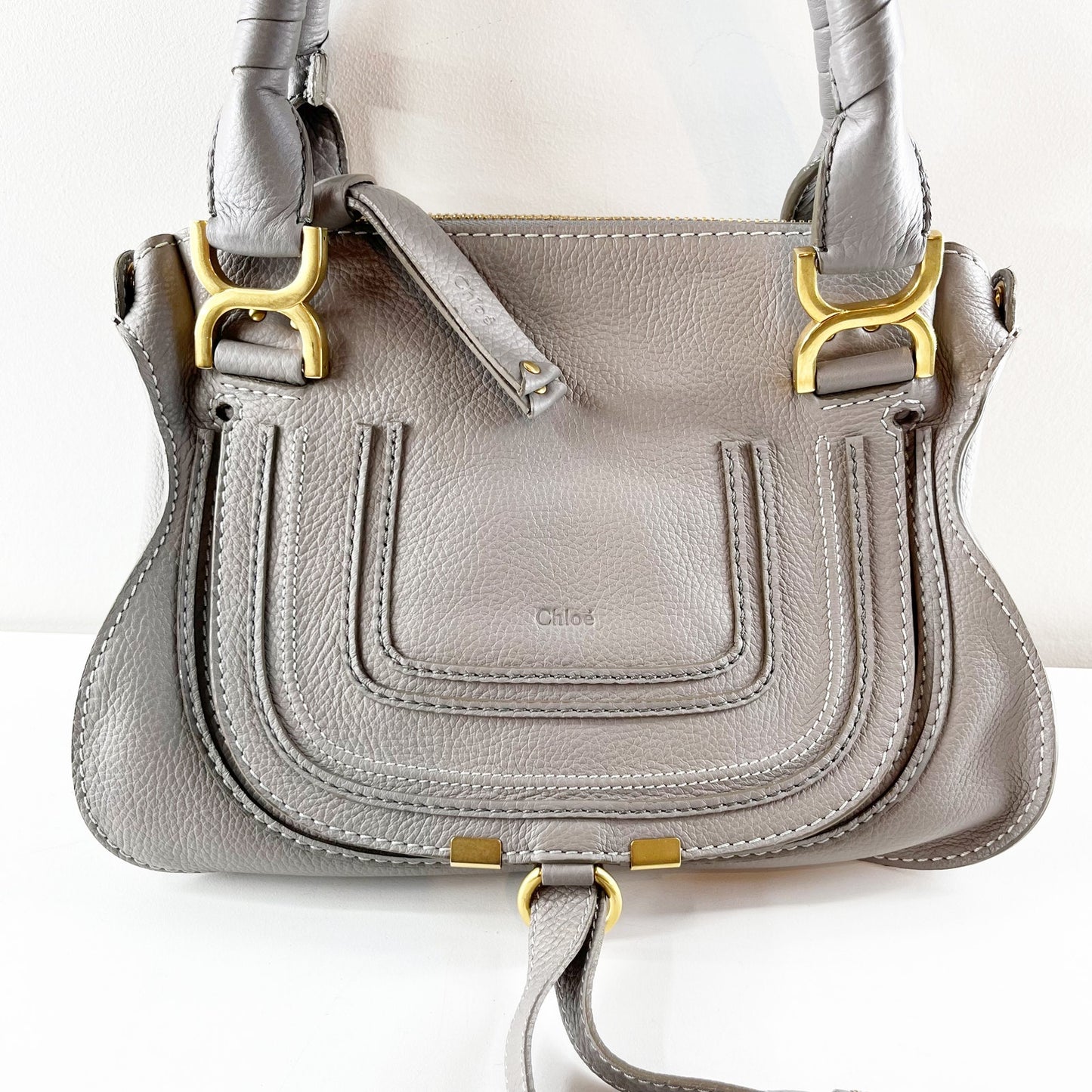 Chloé Medium Marcie Leather Satchel Handbag Cashmere Grey