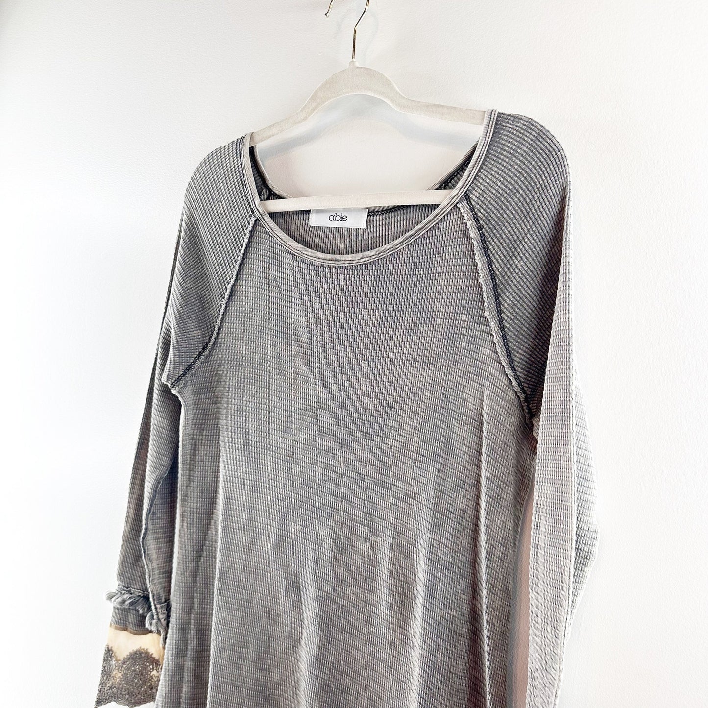 ABLE Thermal Waffle Knit Scoopneck Tunic Long Sleeve Top Mineral Gray Small