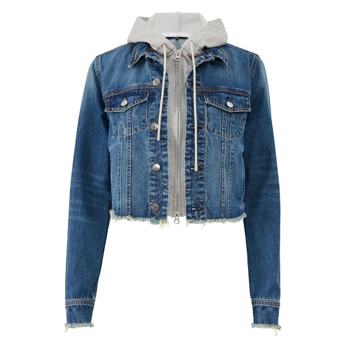 Veronica Beard Cara Cropped Layered Raw Hem Jean Denim Jacket Blue Large