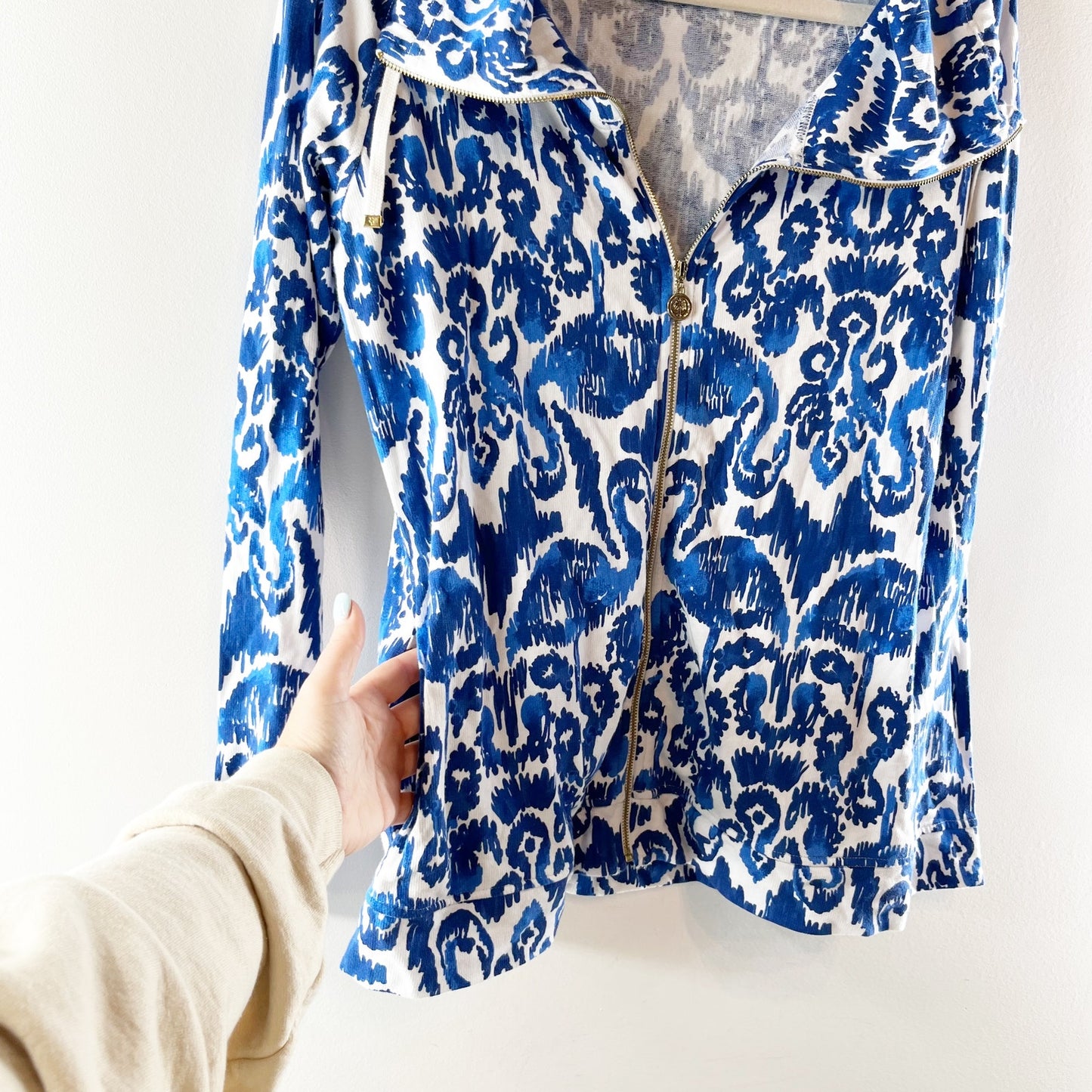 Lilly Pulitzer Angela Long Sleeve Zip Up Hoodie Resort Navy Beach Bathers Small