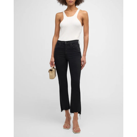 Mother High Waisted Denim The Insider Crop Step Fray Jeans Not Guilty Black 29