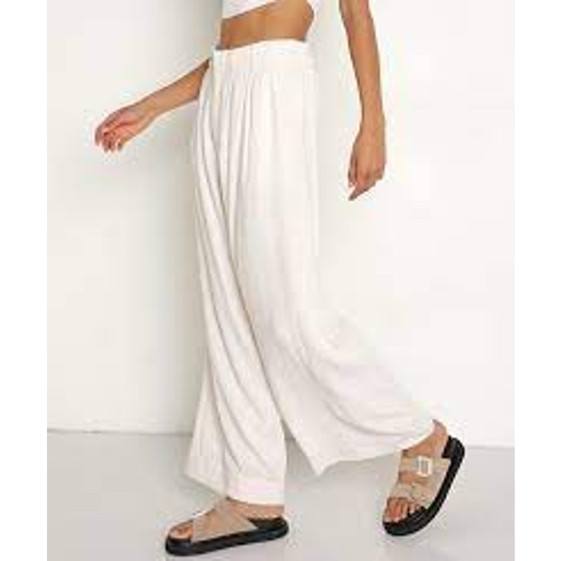 Z Supply High Rise Wide Leg Farrah Linen Blend Pants Trousers Cream Ivory Small