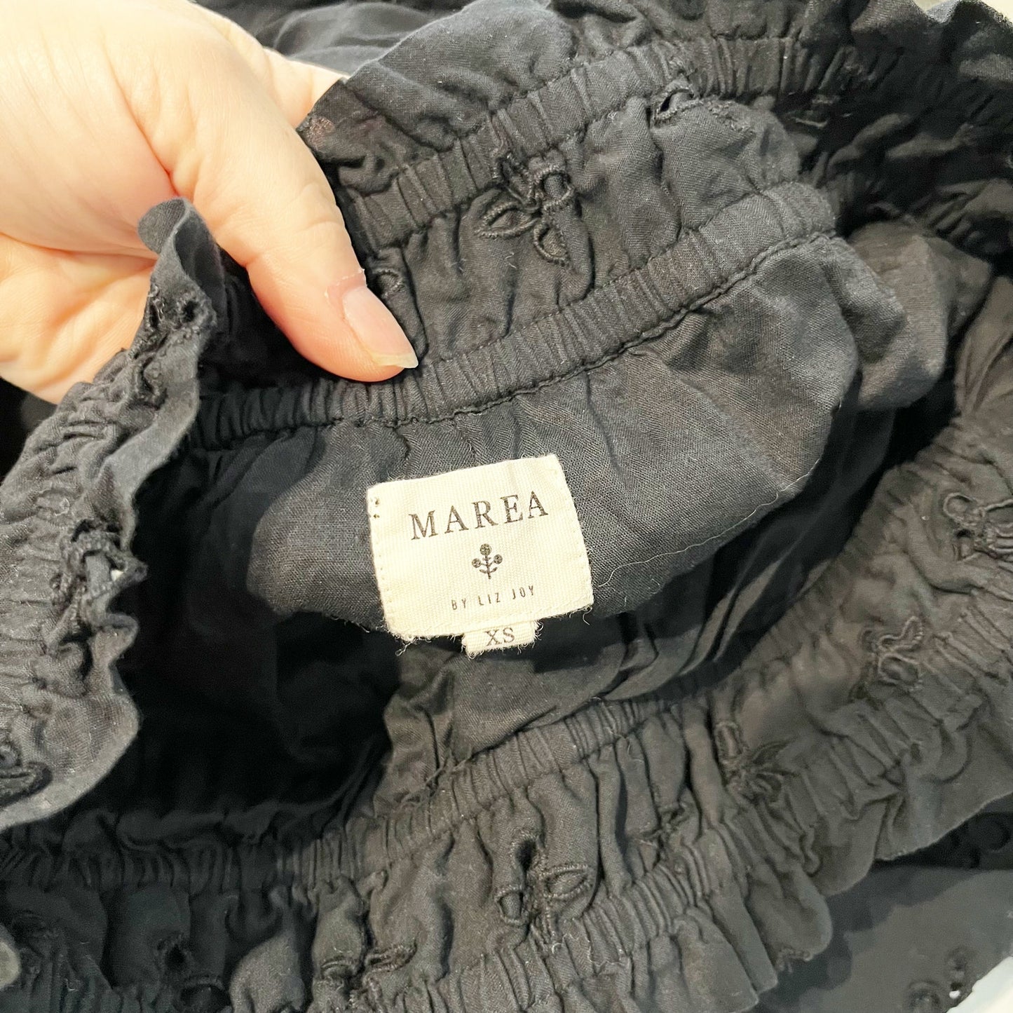 Marea by Liz Joy Louisa Eyelet High Waisted Tiered Midi Skirt Black XS