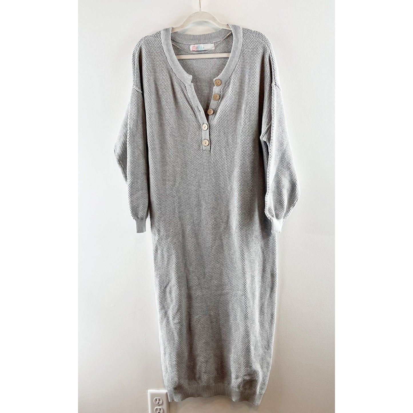Free People Beach Hailee Midi Long Sleeve Waffle Knit Sweater Dress Gray Small