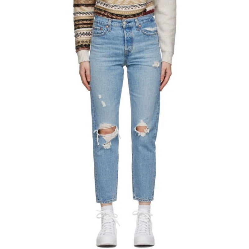 Levi's Premium Wedgie High-Rise Distressed Straight Ankle Jeans Blue 31
