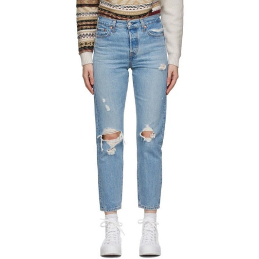 Levi's Premium Wedgie High-Rise Distressed Straight Ankle Jeans Blue 31