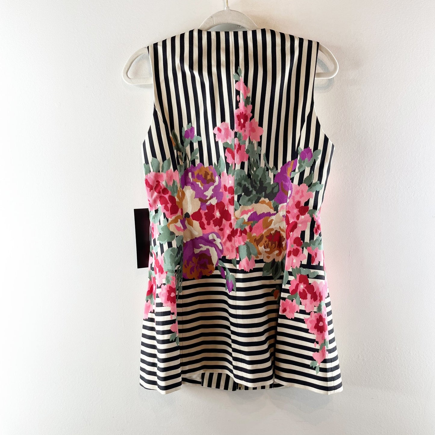 Tuckernuck Rhoda Flowering Trellis Striped Structured Tunic Top White Black 6