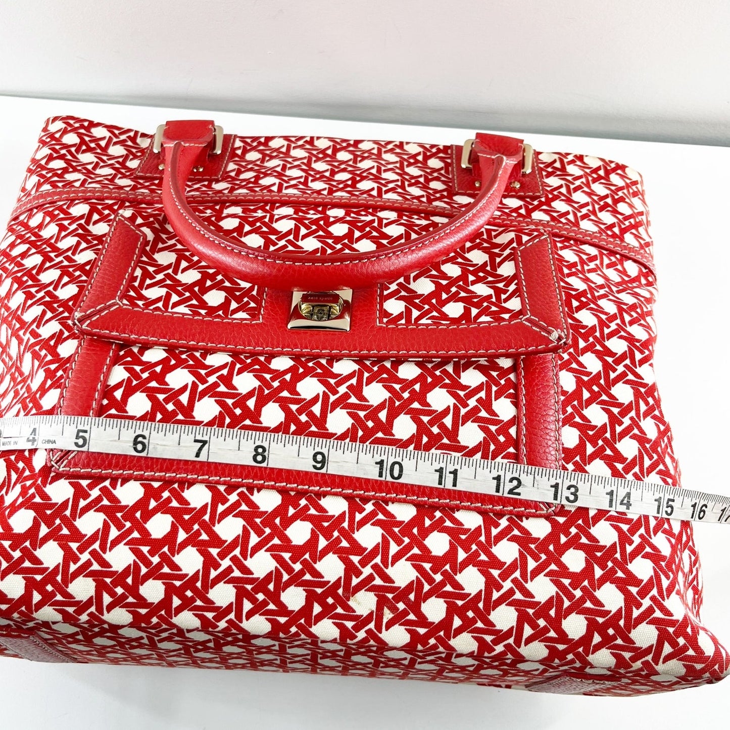 Kate Spade Geo Print Large Tote Bag Purse Red White