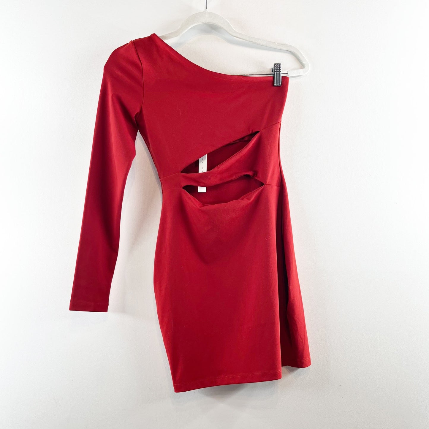 Susana Monaco One Shoulder Double Cut Out Bodycon Mini Dress Falling Leaf Red XS