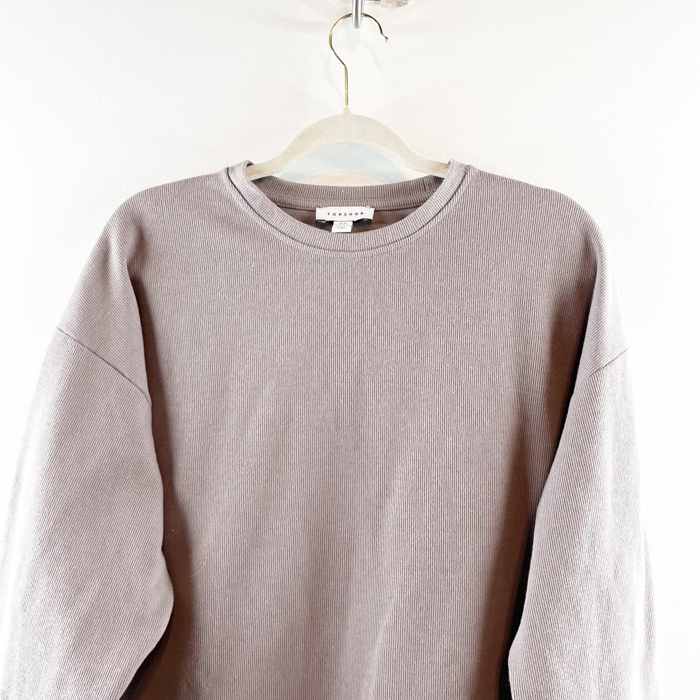 Topshop ASOS Corded Crewneck Long Sleeve T-Shirt Sweatshirt Tan Small