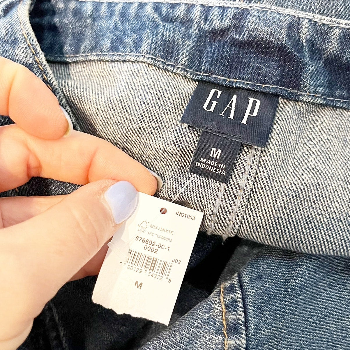 GAP Barrel Horseshoe Long Sleeve Denim Mini Dress Blue Medium