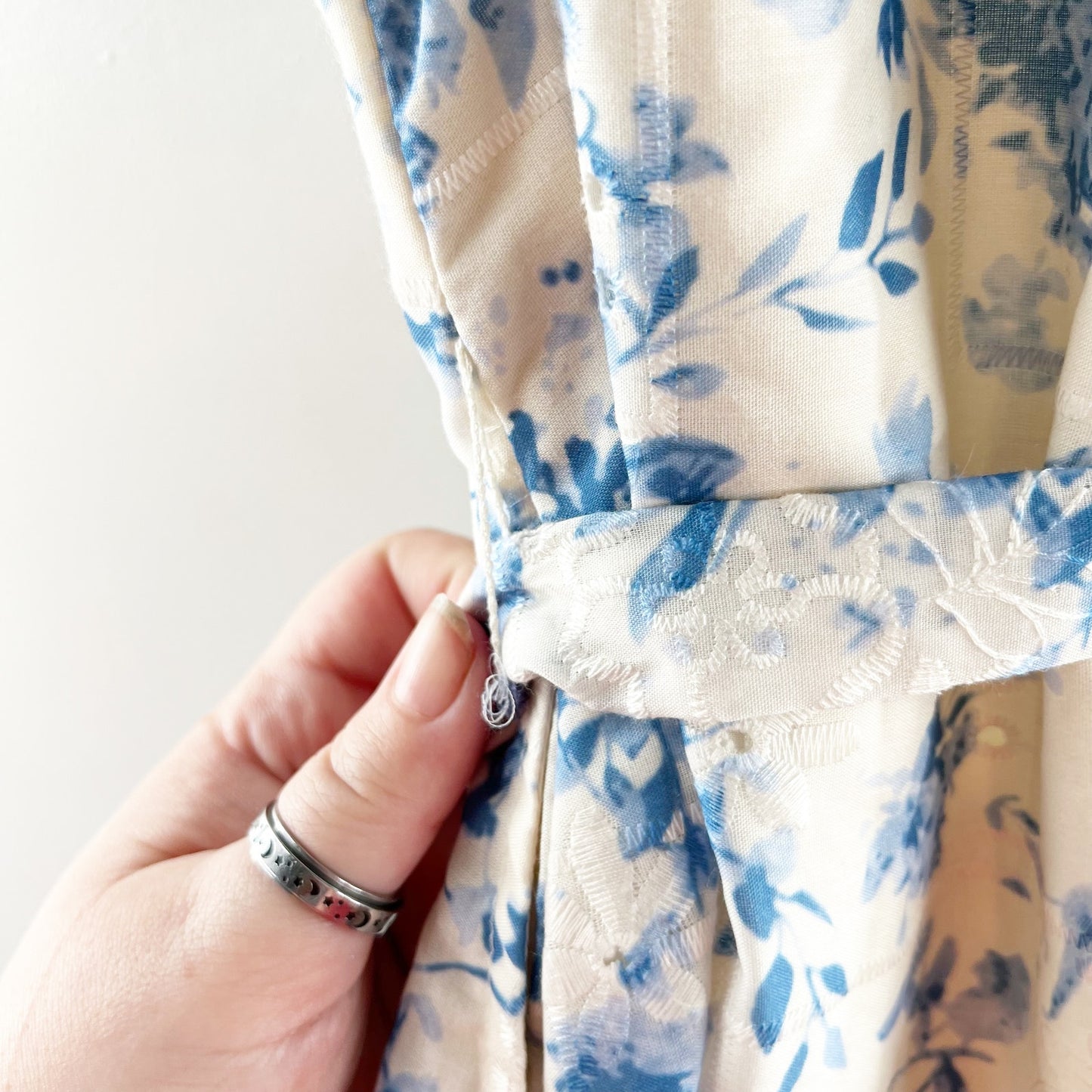 Sam Edelman Short Puff Sleeve Belted Floral Mini Shirt Dress Blue Ivory 12
