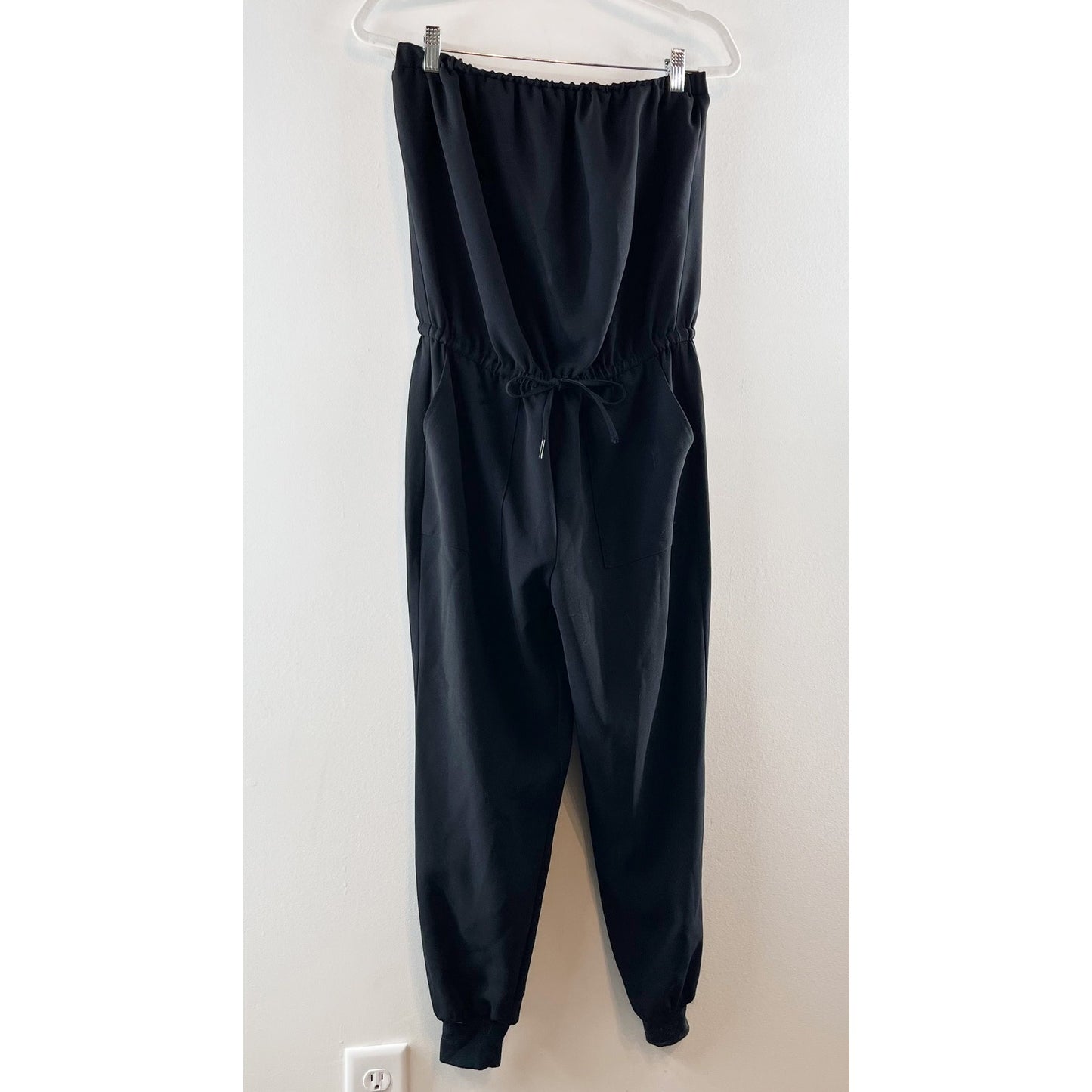 Joie Fairly Strapless Drawstring Waist Pocket One Piece Jumpsuit Caviar Black XS