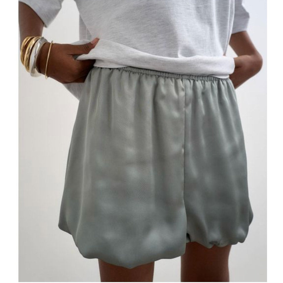 Topshop Satin Bubble Hem Shorts Sage Green 2
