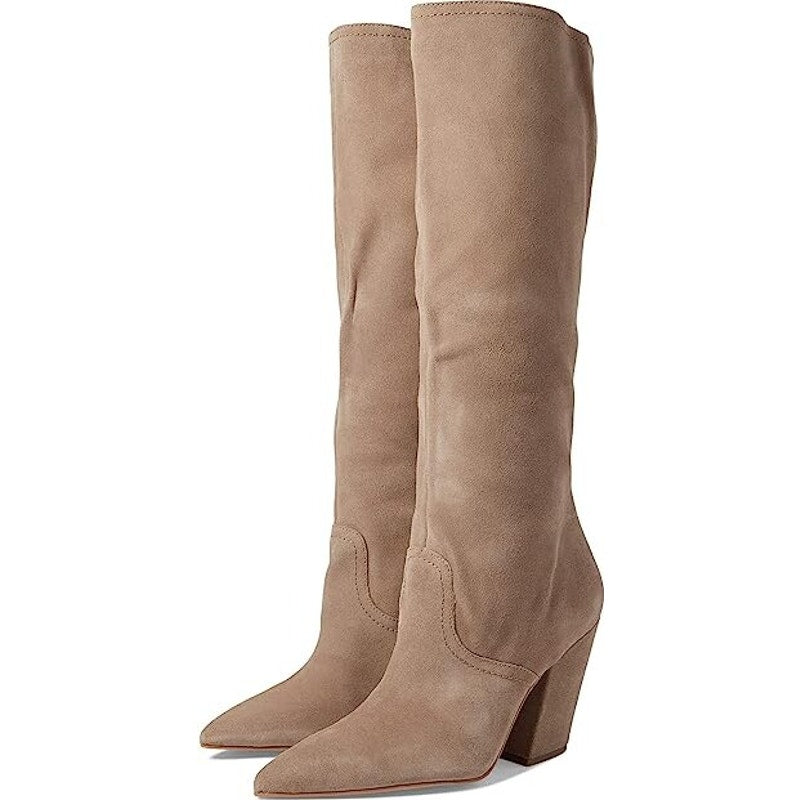 Dolce Vita Nathen Suede Pointed-Toe Block Heel Knee Dress Boots Beige US 11