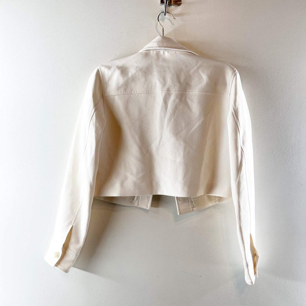 Aritzia Crepette Long Sleeve Button Front Little Cropped Jacket Blazer Birch 0