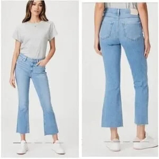 Paige Rory Cotton Blend Denim Frayed Hem Cropped Flare Jeans Blue 28 / 6