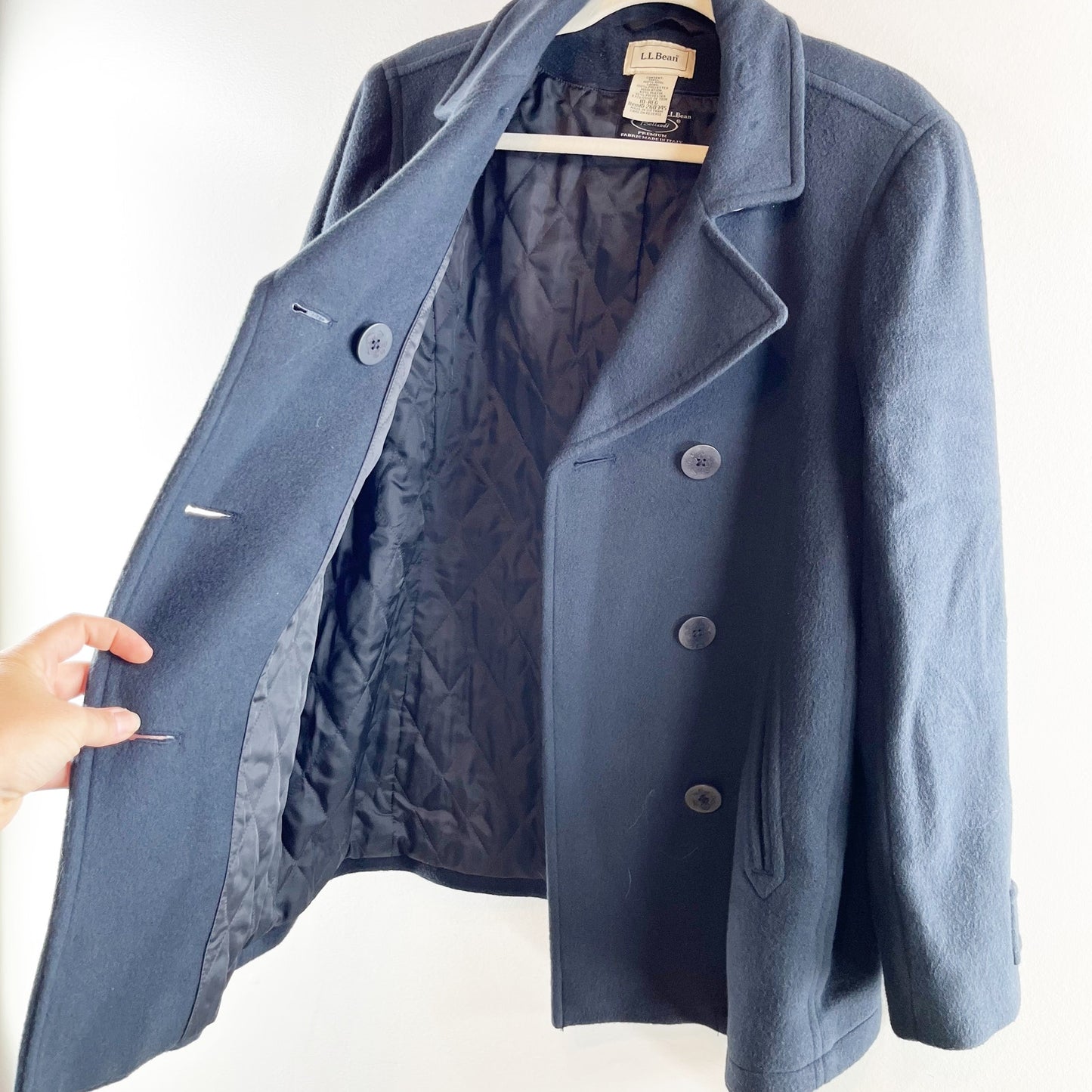 L.L. Bean Classic Lambswoll Insulated Lined Double Breasted Peacoat Navy Blue 10