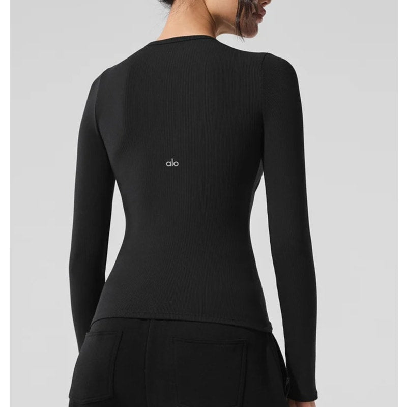 Alo Ribbed Modal Long Sleeve Top Shirt Black Small