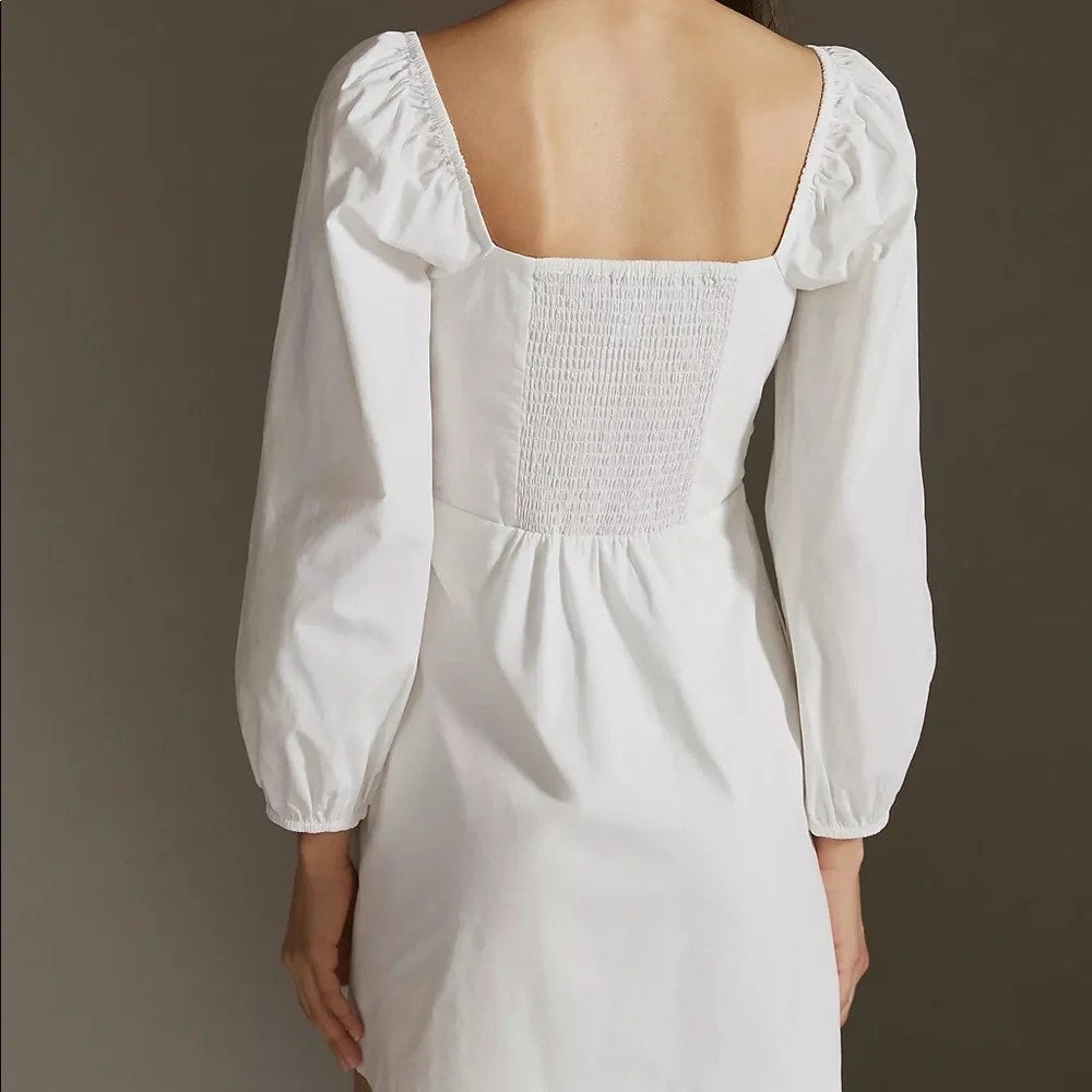 Mare Mare x Anthropologie Puff Sleeve Twist Front Mini Dress White Medium