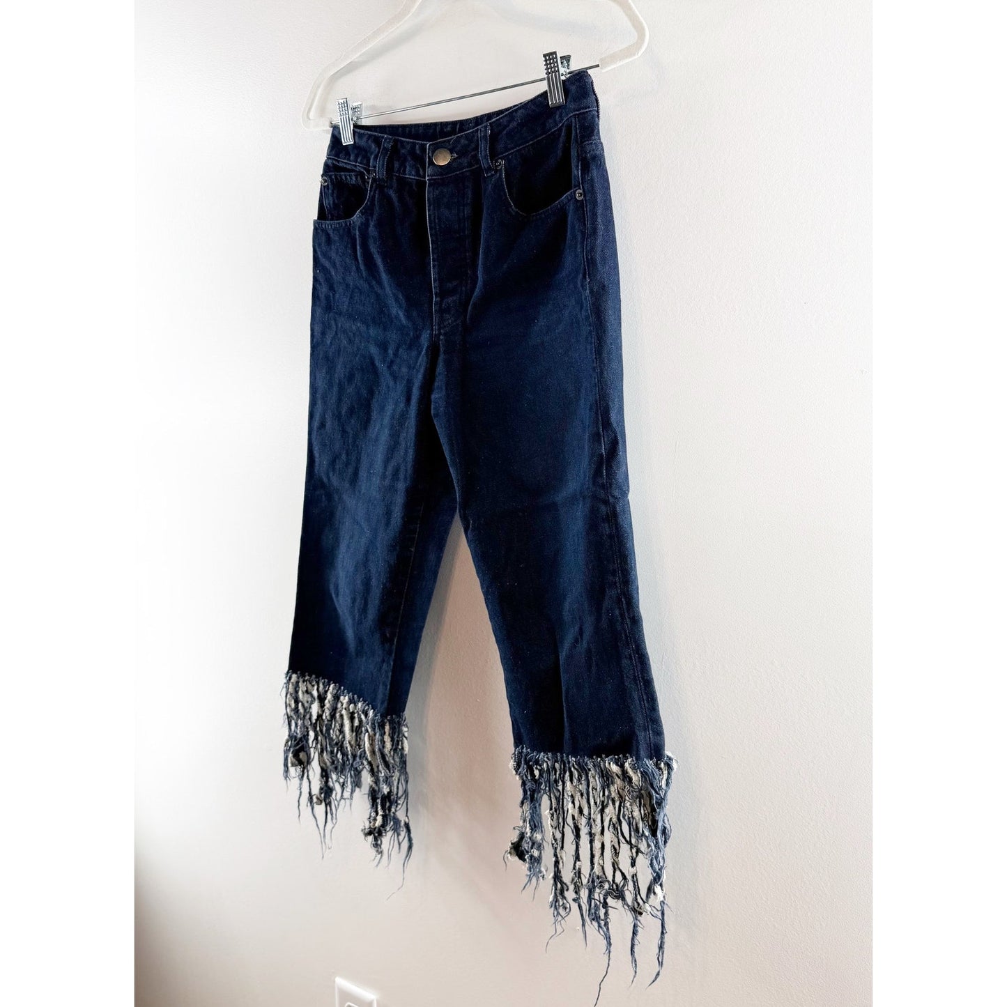 ASOS Fringe Hem High Rise Cropped Jeans Blue 26