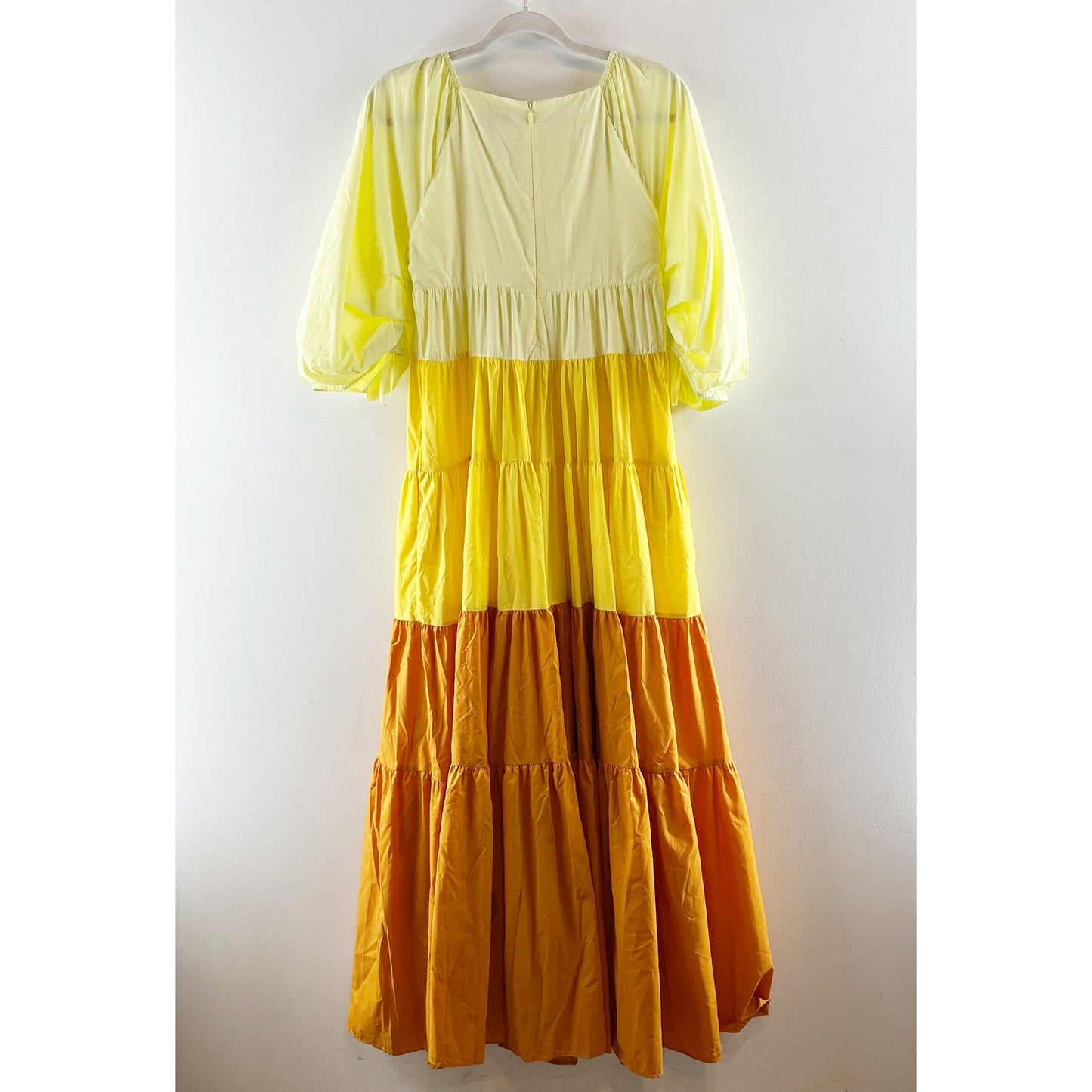 Staud Puff Sleeve Tiered Meadow Colorblock Maxi Dress in Sun Beach Medium