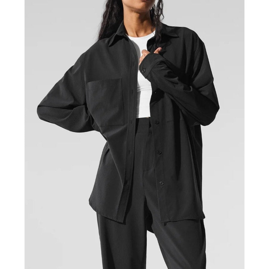 Alo Dreamscape Button Down Long Sleeve Shirt Top Black XS