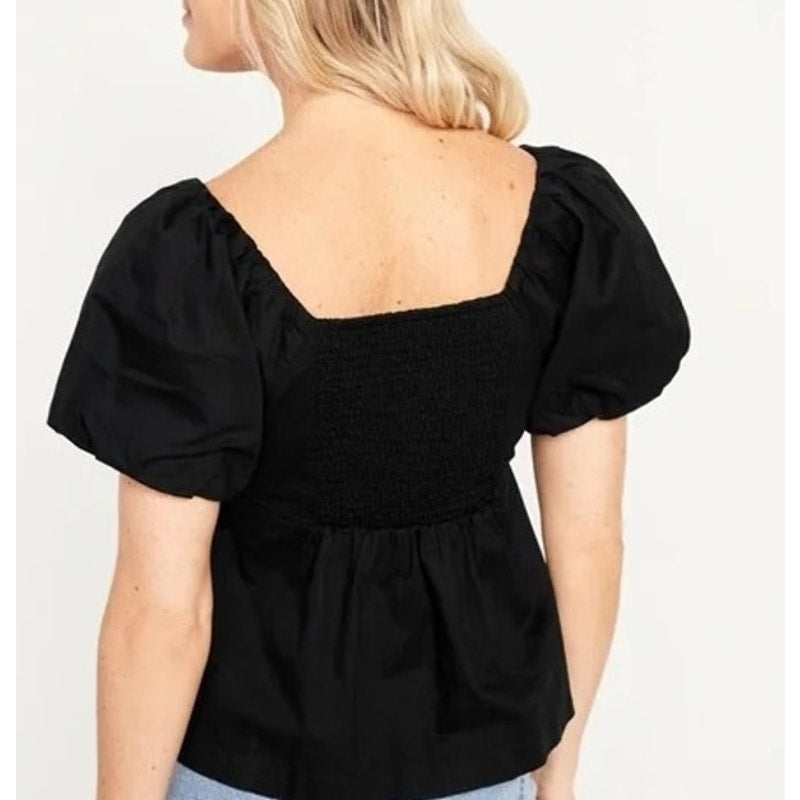 Old Navy Short Puff Sleeve Vee Neck Trapeze Top Black XXL / 2X