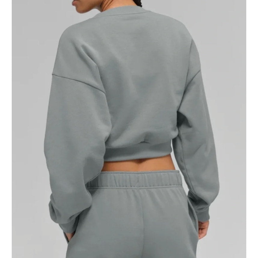 Alo Accolade Cropped Crewneck Sweatshirt Lunar Gray Green XS