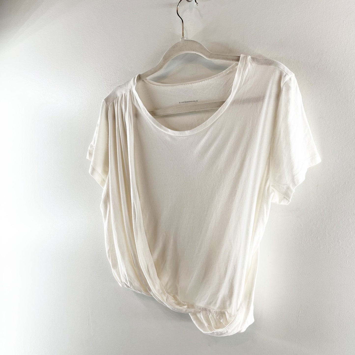 Anthropologie Short Sleeve Draped Crewneck Tee Shirt White Medium